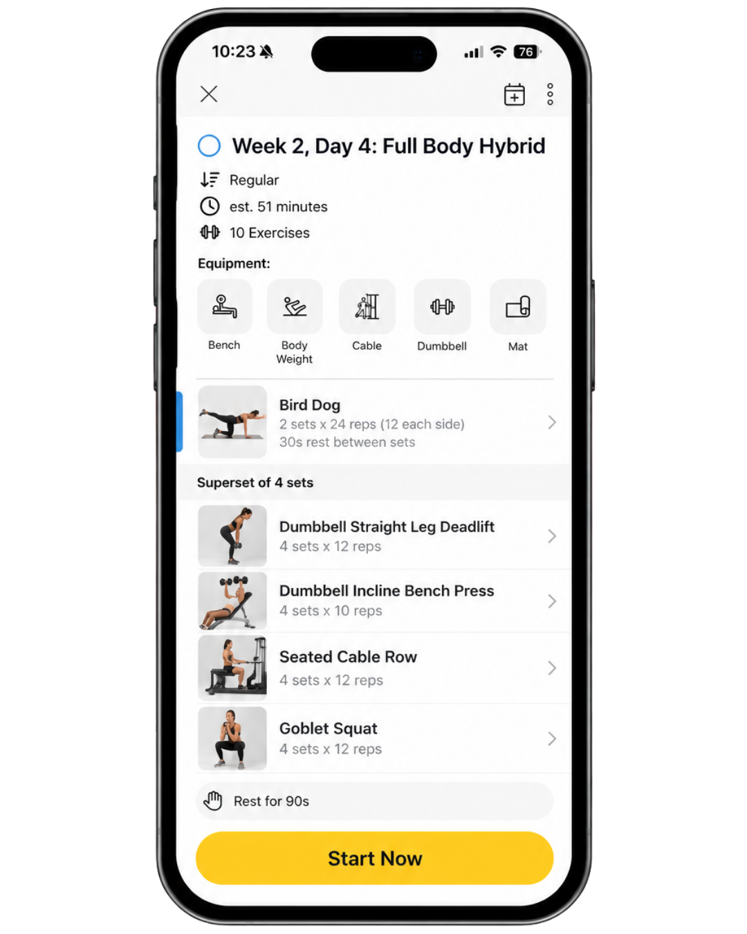FXNL workout overview with exercise list and training details